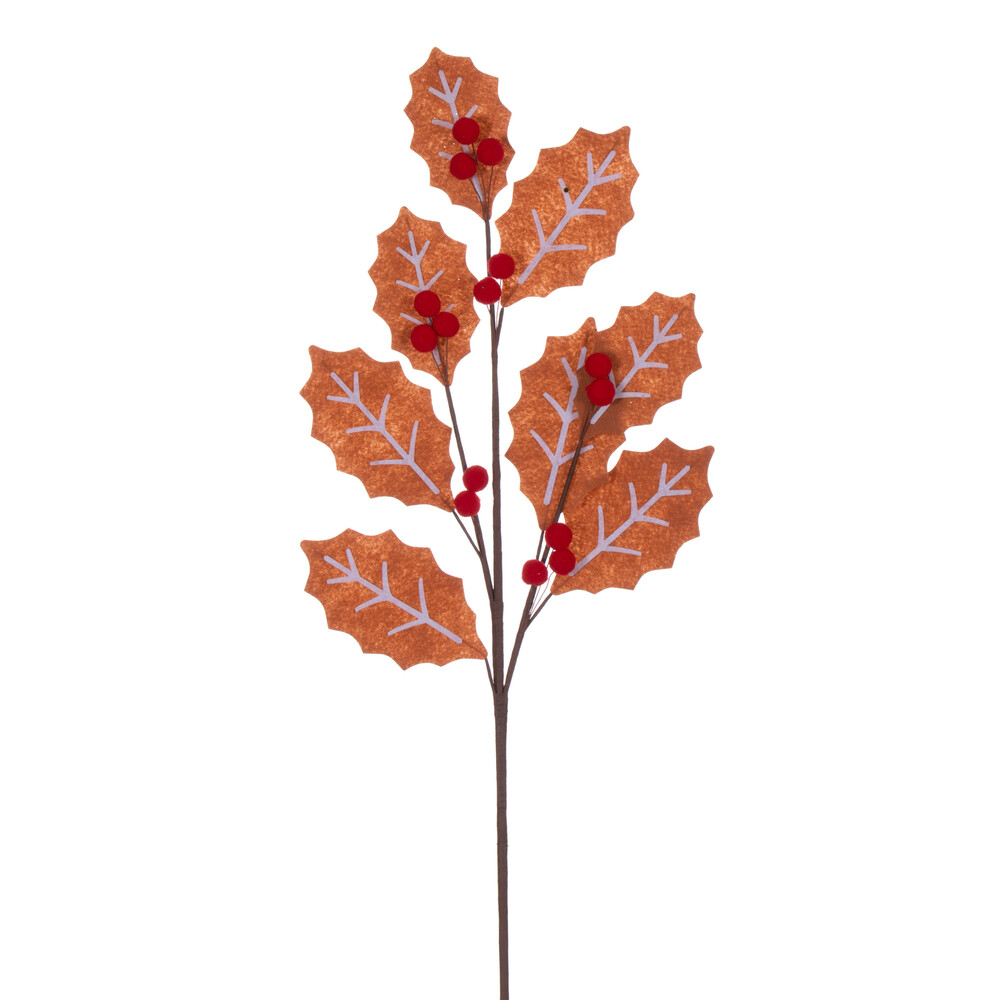 27.5 in. Felt Holly & Berry Spray, Brown & White - 4 per Bag