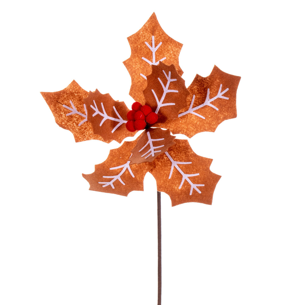 22 in. Felt Poinsettia Spray, Brown & White - 4 per Bag