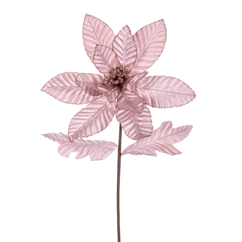 Picture of Vickerman RG223179 22 in. Velvet Glitter Trim Poinsettia Spray, Pink - 6 per Bag