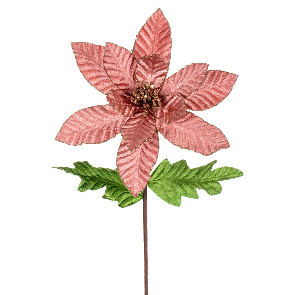 RG223158 22 in. Velvet Glitter Trim Poinsettia Spray, Rose Gold - 6 per Bag