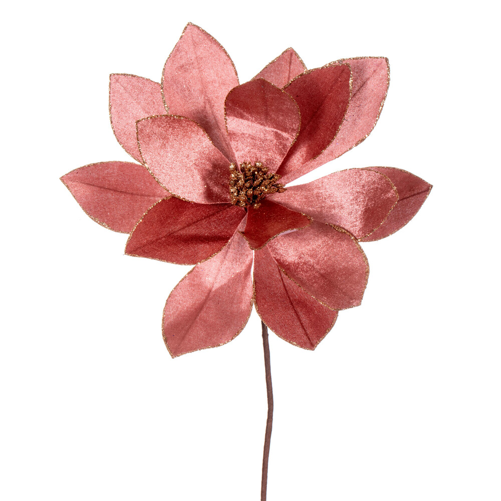 RG223358 22 in. Velvet Sheen Glitter Trim Poinsettia Spray, Rose Gold - 4 per bag