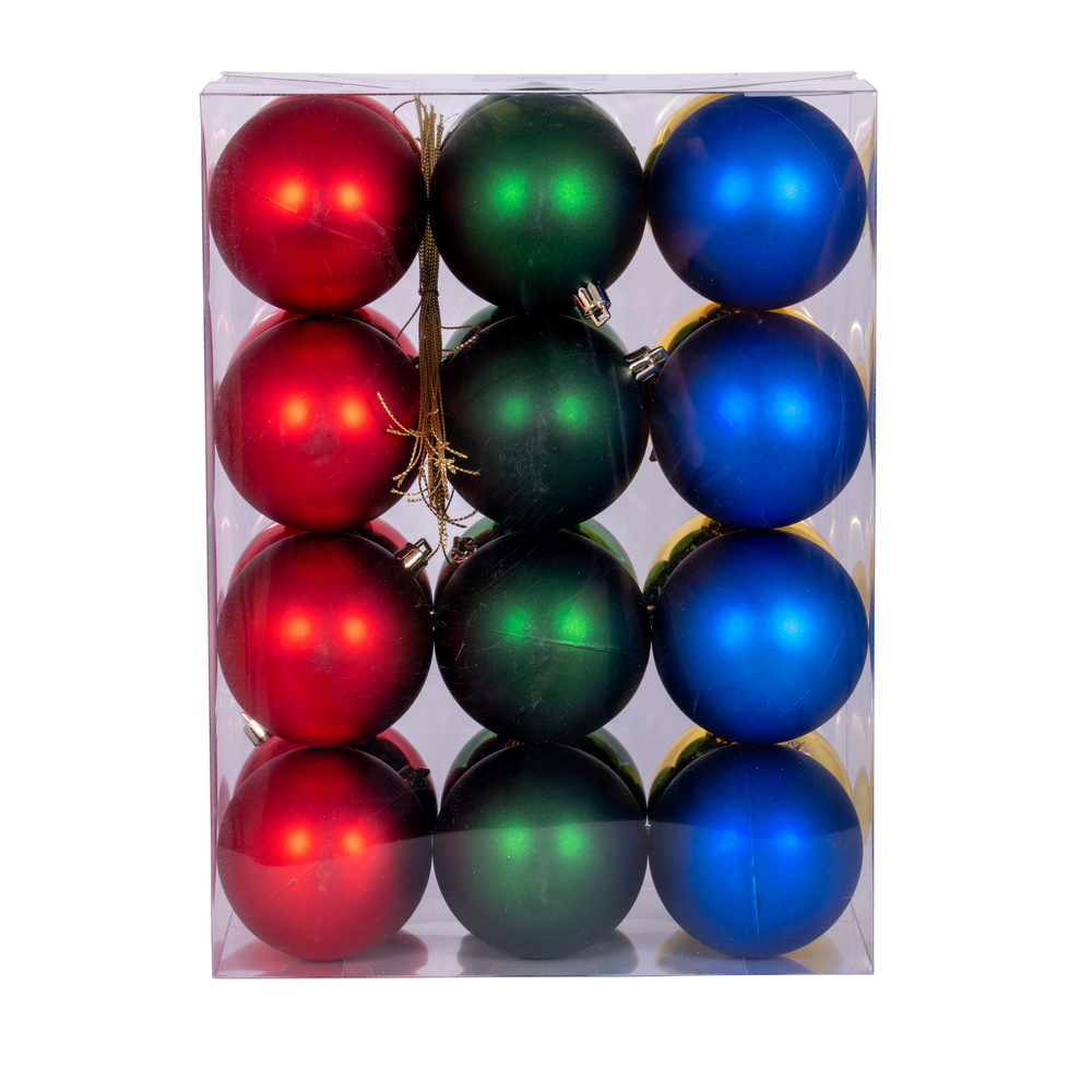 3 in. Red, Green, Gold & Blue Ornament Assortment - Pack of 24