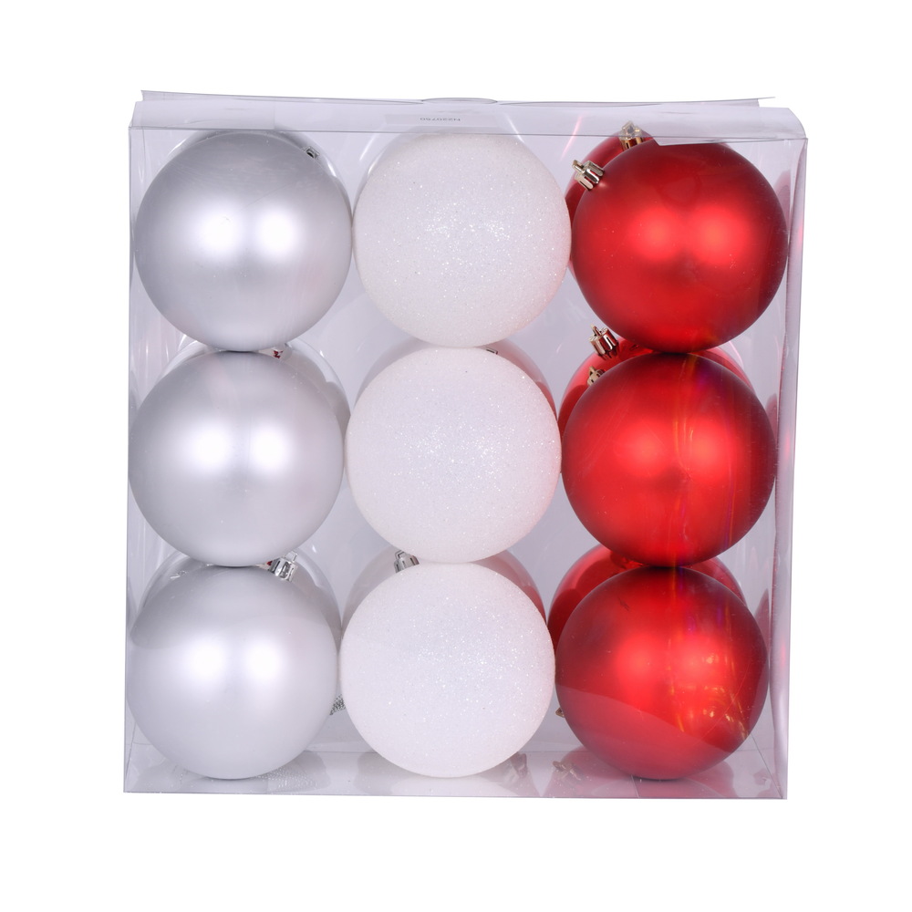 4 in. Red, White & Silver Ornament Assortment - Pack of 18