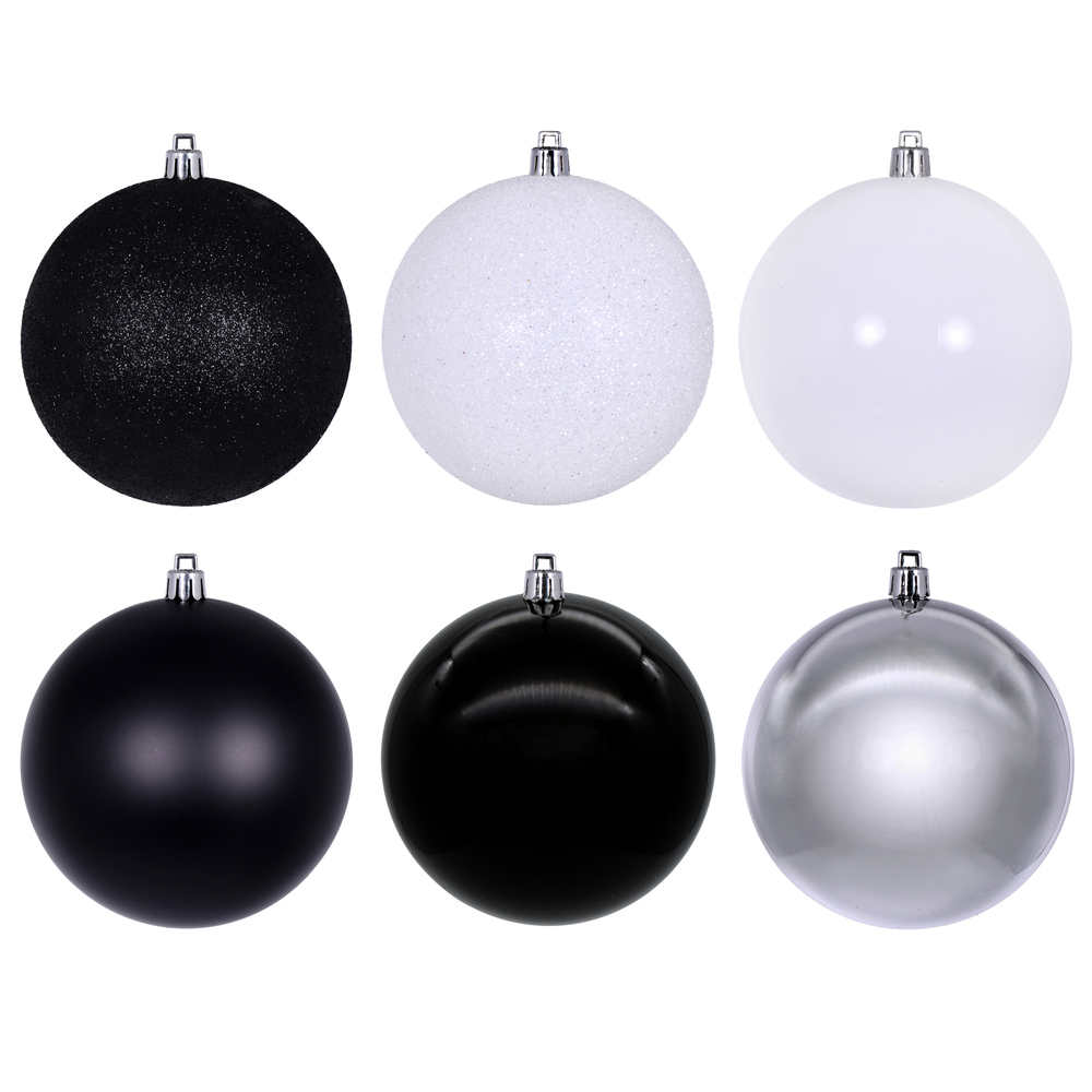 N220752 4 in. Assortment Ornament, Black, White & Silver - 18 per Box