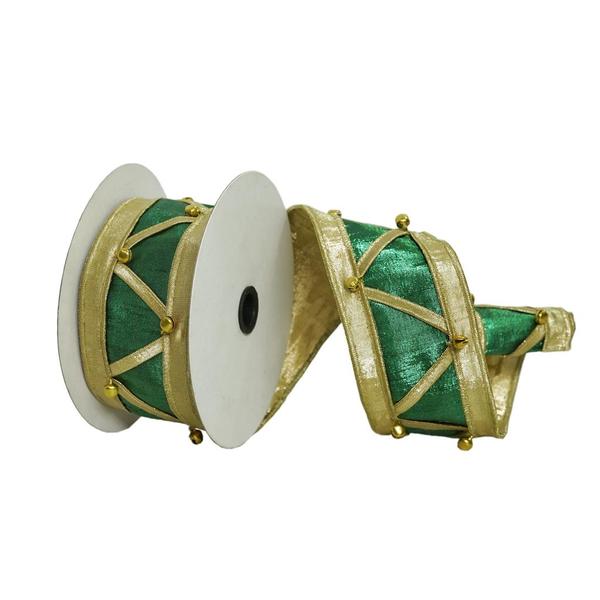 2.5 in. x 5 Yard Green & Gold Nut Cracker Wired Edge Christmas Ribbon