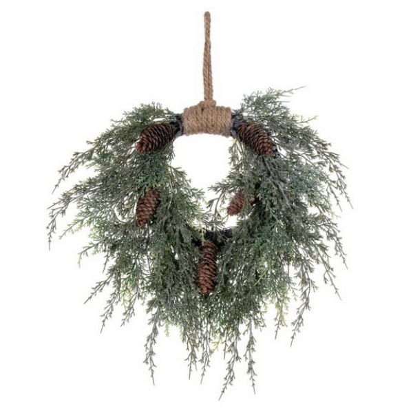 24 in. Snow Cedar Green Hanging Wreath with Cone - Pack of 6