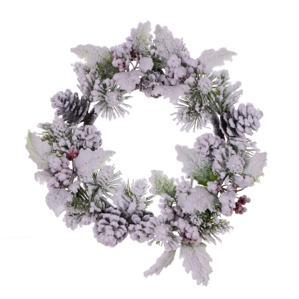 FNT223112 12 in. Berry & Pinecone Wreath, Frosted -  Vickerman