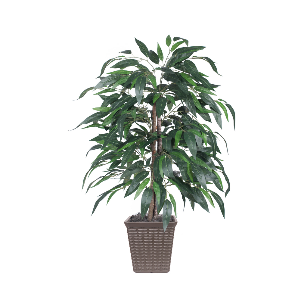4 ft. Artificial Mango Bush in Square Brown Container, Green