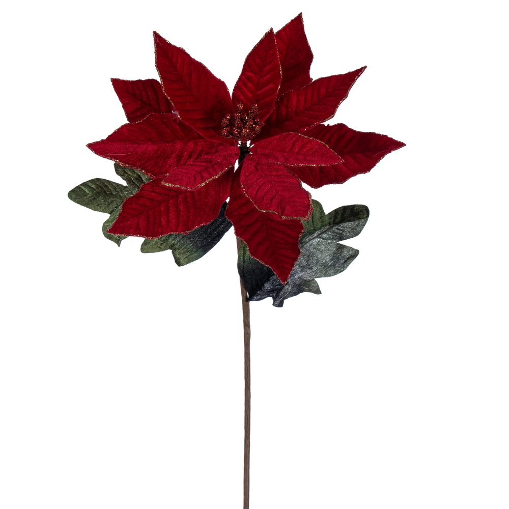 22 in. Merry Red Velvet Poinsettia Stem - Pack of 3