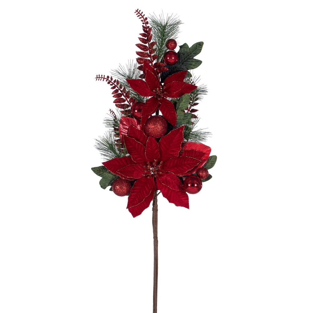 28 in. Merry Red Decorated Poinsettia Spray