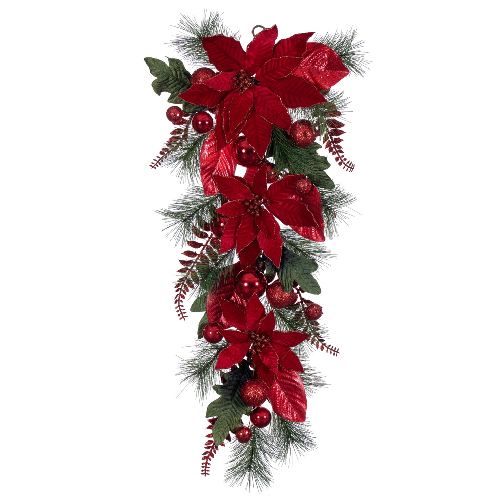 32 in. Merry Red Poinsetta Decrated Teardrp