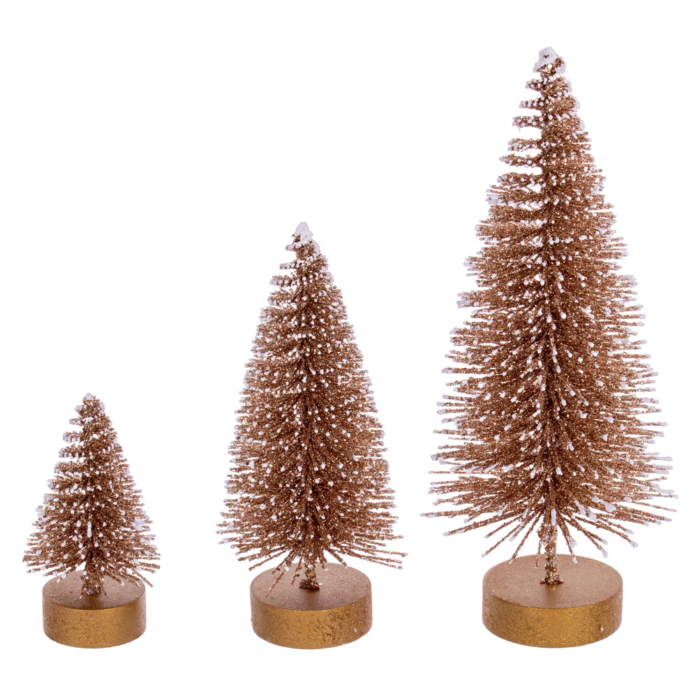 LS220538 3-5-7 in. Bottle Brush Tree Set, Champagne