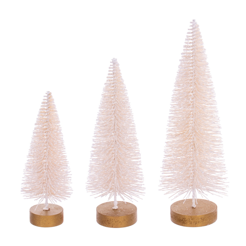 8-10-12 in. Bottle Brush Tree, Cream - Set of 3