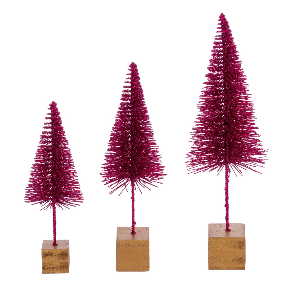 8-10-12 in. Bottle Brush Tree, Rose - Set of 3