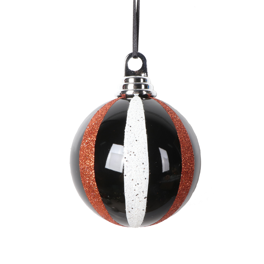 Picture of Vickerman MT229910 4 in. White Orange Round Ornament, Black - 4 per Bag