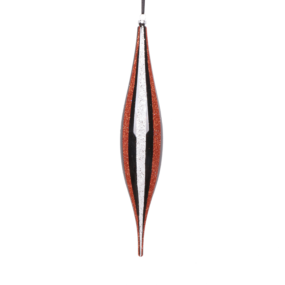 13 in. White Orange Shuttle Ornament, Black - 2 per Bag