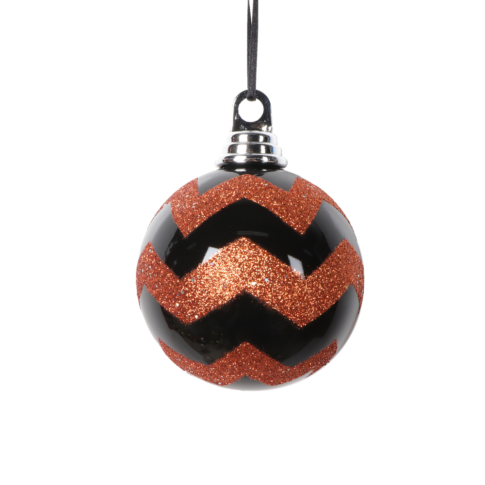 4 in. Round Ornament, Black & Orange - 4 per Bag