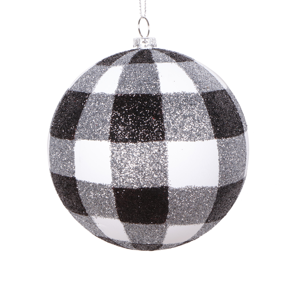 Picture of Vickerman MT2212310 4 in. Plaid Glitter Ball Ornament&#44; White & Black - 3 per Bag