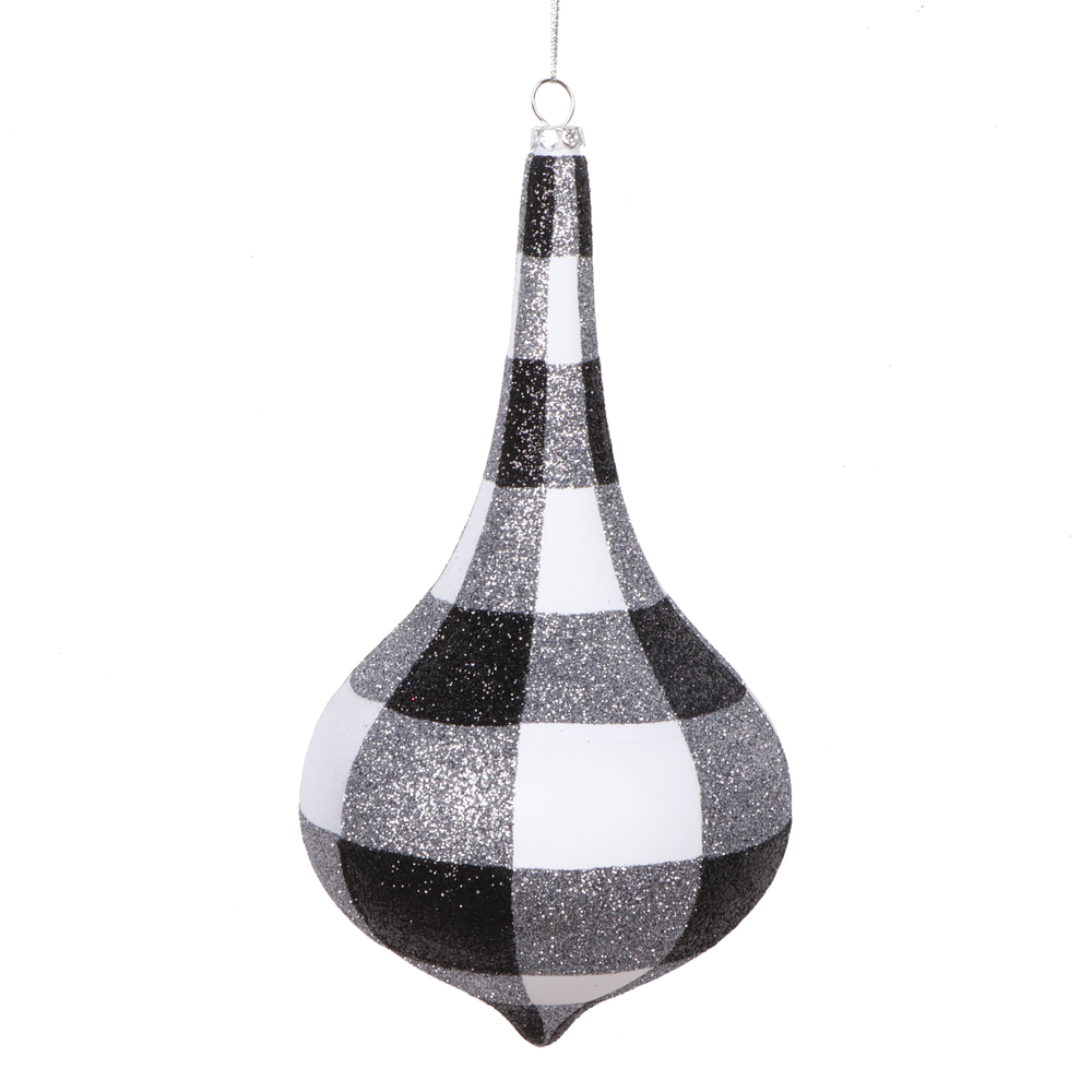 Picture of Vickerman MT2213180 8 in. Plaid Glitter Drop&#44; White & Black - 2 per Bag