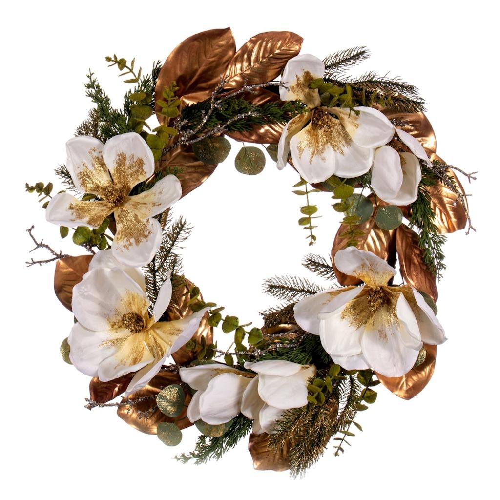 30 in. White Magnolia Wreath
