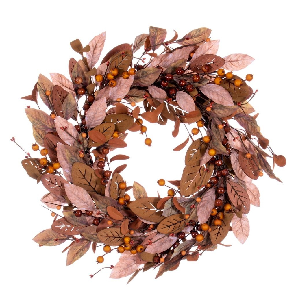 22 in. Green Brown Leaf Wreath - Pack of 12