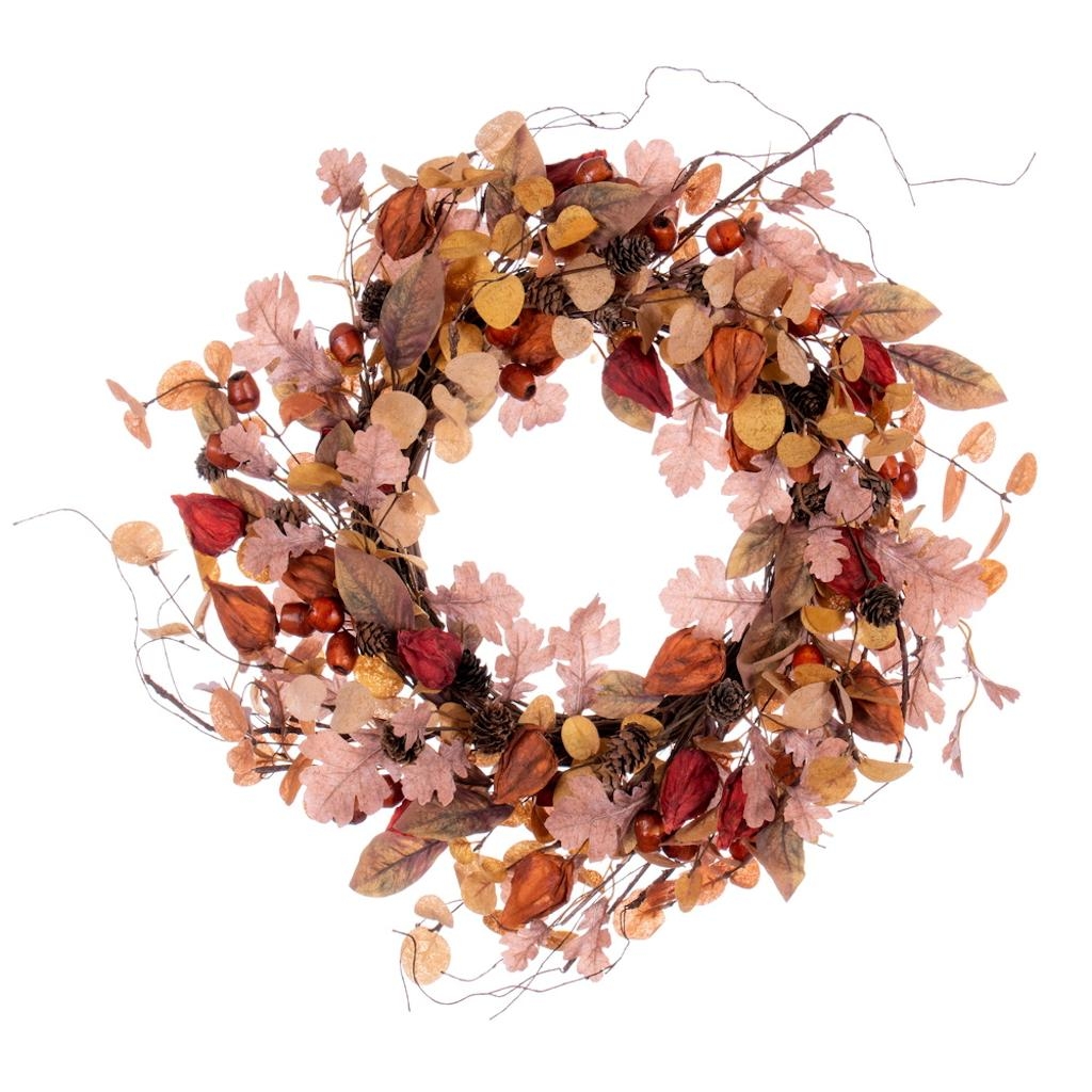 22 in. Cream Red Leaf Wreath - Pack of 12