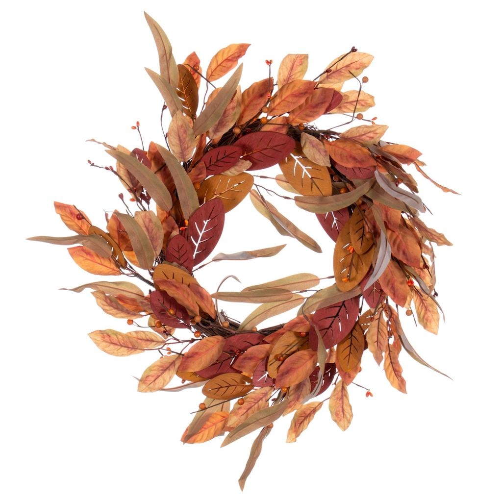 22 in. Cream Red Leaf Wreath - Pack of 12