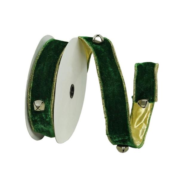 Picture of Vickerman Q221527 1.5 in. x 10 Yard Emerald Jingle Bells Wired Edge Christmas Ribbon