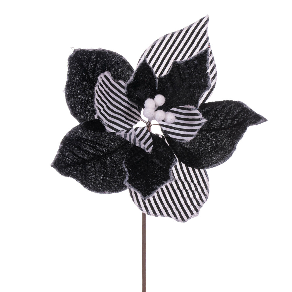 11 in. Striped Flower, Black & White - 6 per Bag