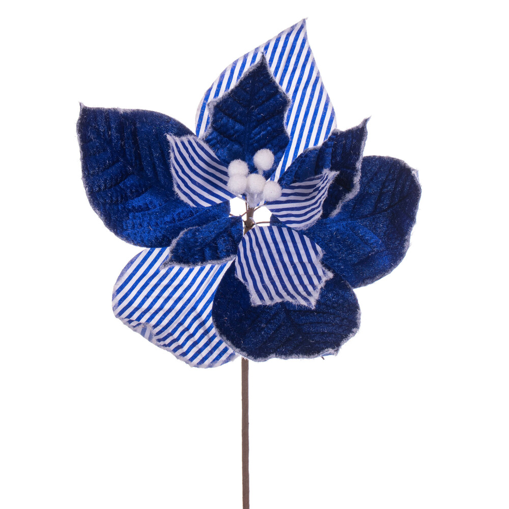 11 in. Striped Flower, Blue & White - 6 per Bag