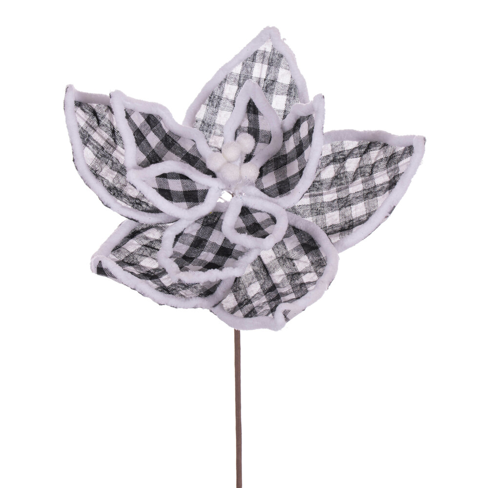 11 in. Plaid White Line Flower, Black & White - 6 per Bag