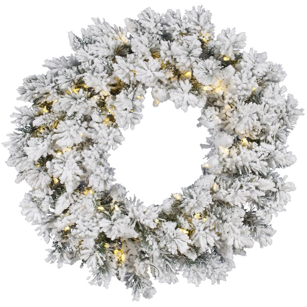 60 in. Flocked Snow Ridge Single Mold 200WW White Wreath