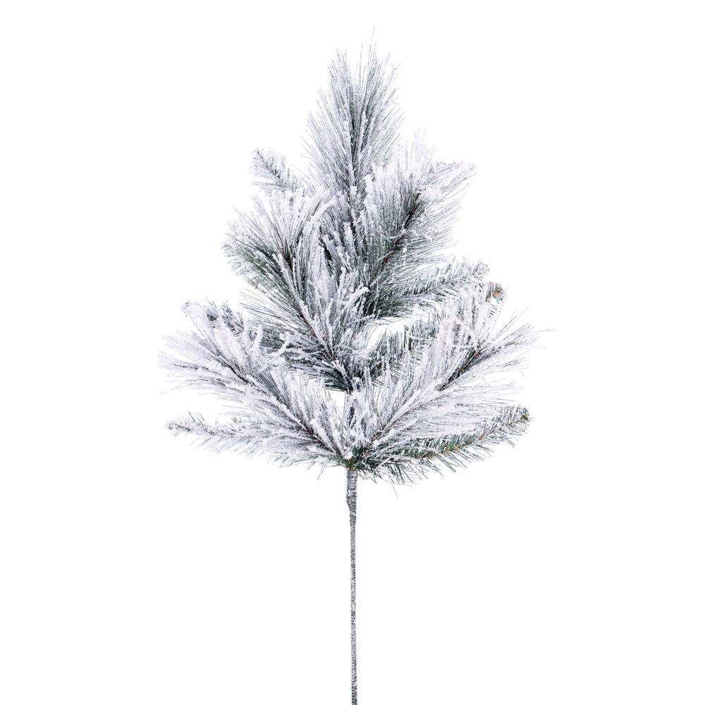 24 in. Flocked Jackson 13 Tips Pine Spray, Green & White
