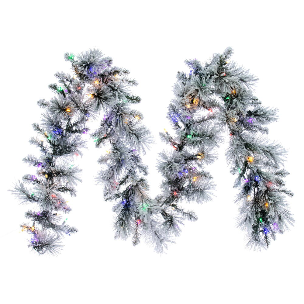Picture of Vickerman G225716LED 9 ft. x 14 in. Flocked Jackson DuraLit 100 Multi Color Garland&#44; Green & White