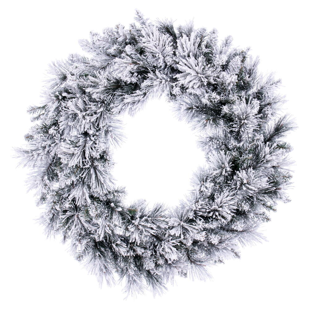 36 in. Flocked Jackson Pine 195 Tips Wreath, Green & White