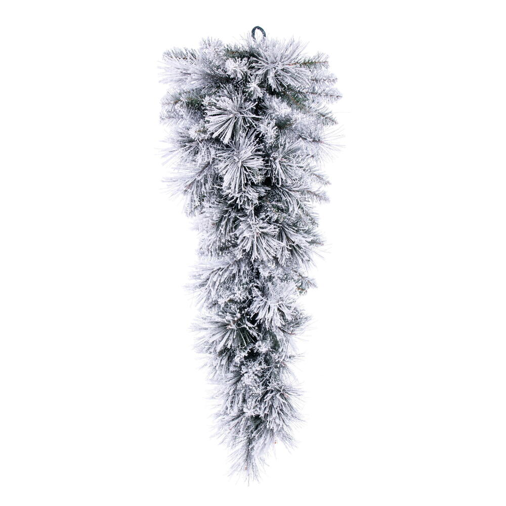 36 in. Flocked Jackson Pine 100 Tips Teardrop, Green & White