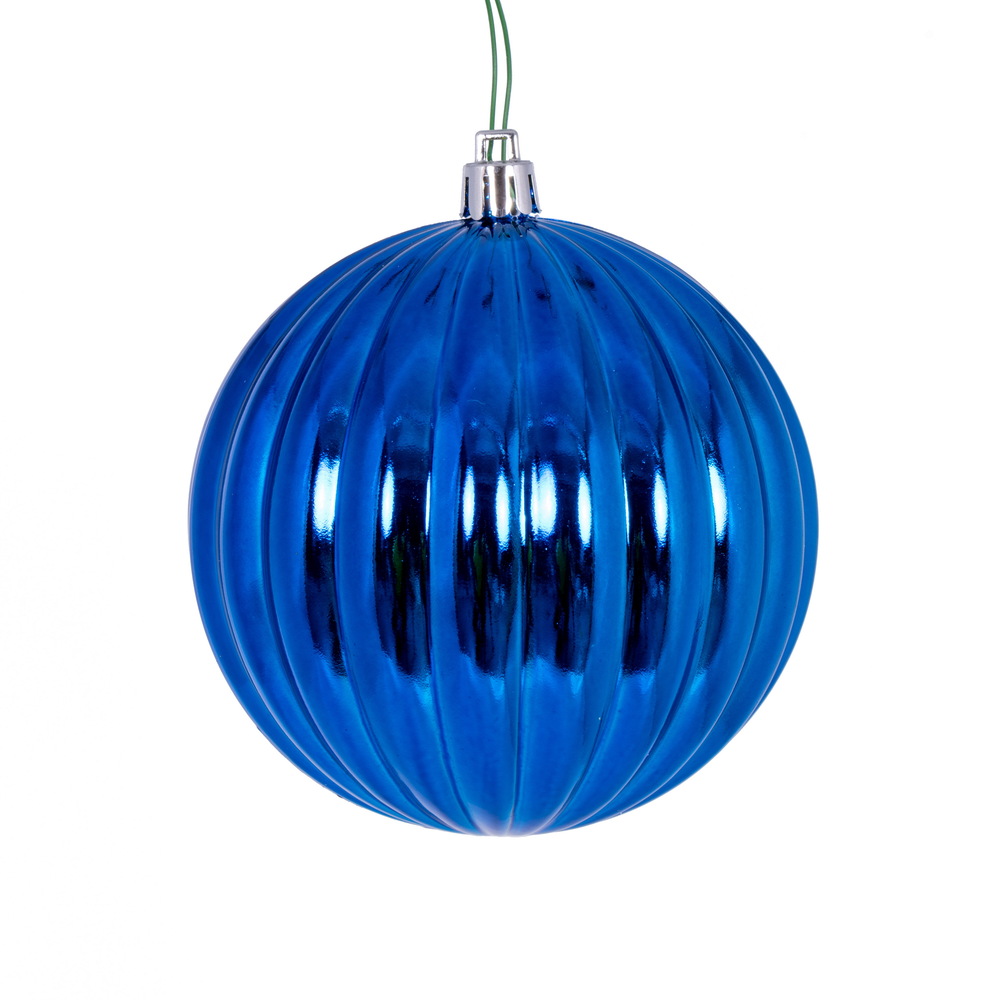 4 in. Shiny Lined Ball Ornament, Blue - Pack of 6