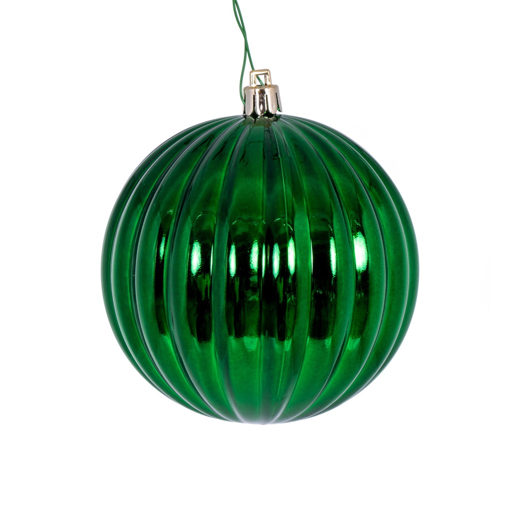 4 in. Shiny Lined Ball Ornament, Green - Pack of 6