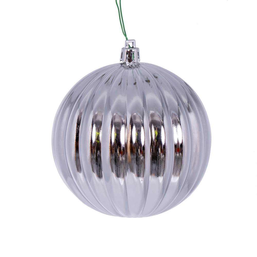 4 in. Shiny Lined Ball Ornament, Silver - Pack of 6