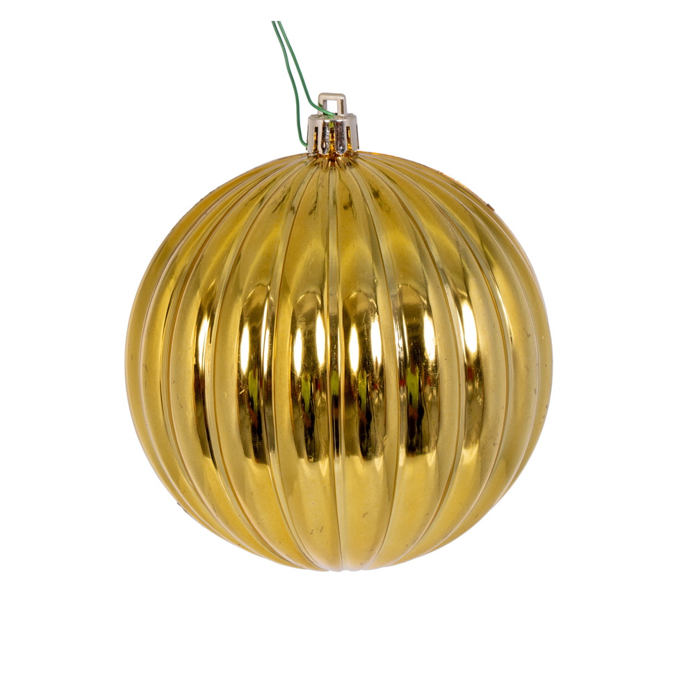 N222208DSV 4 in. Shiny Lined Ball Ornament, Gold - Pack of 6