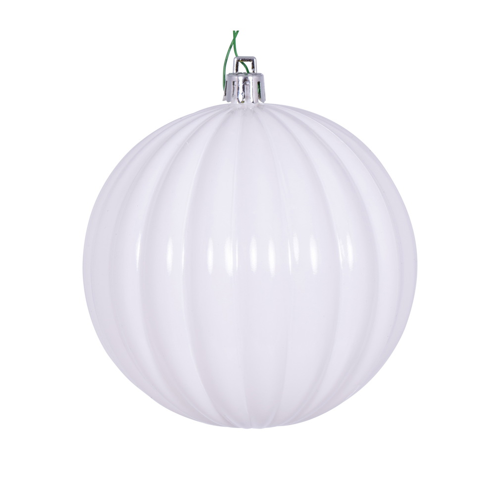4 in. Shiny Lined Ball Ornament, White - Pack of 6