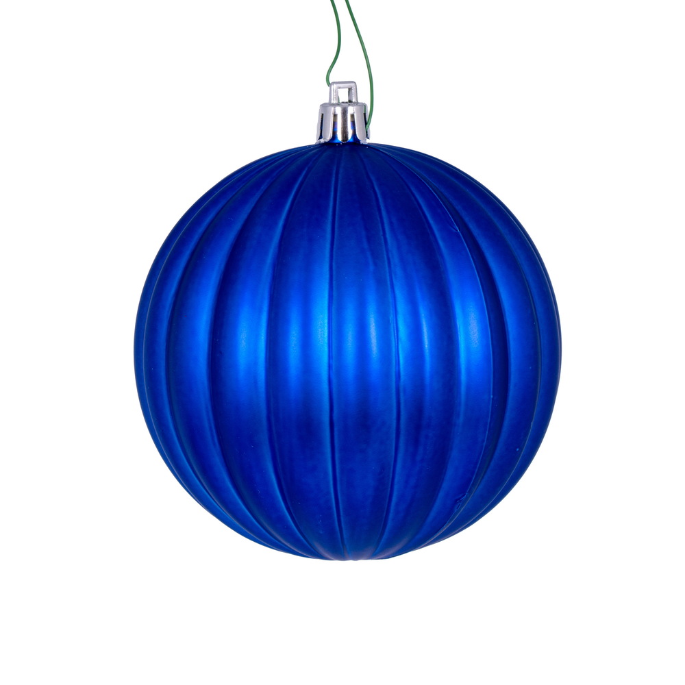 4 in. Matte Lined Ball Ornament, Blue - Pack of 6