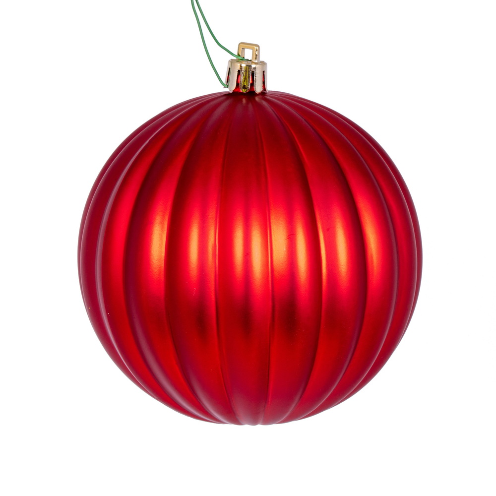 4 in. Matte Lined Ball Ornament, Red - Pack of 6