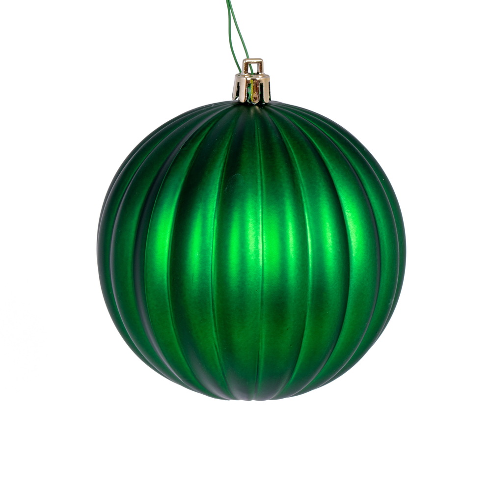 4 in. Matte Lined Ball Ornament, Green - Pack of 6