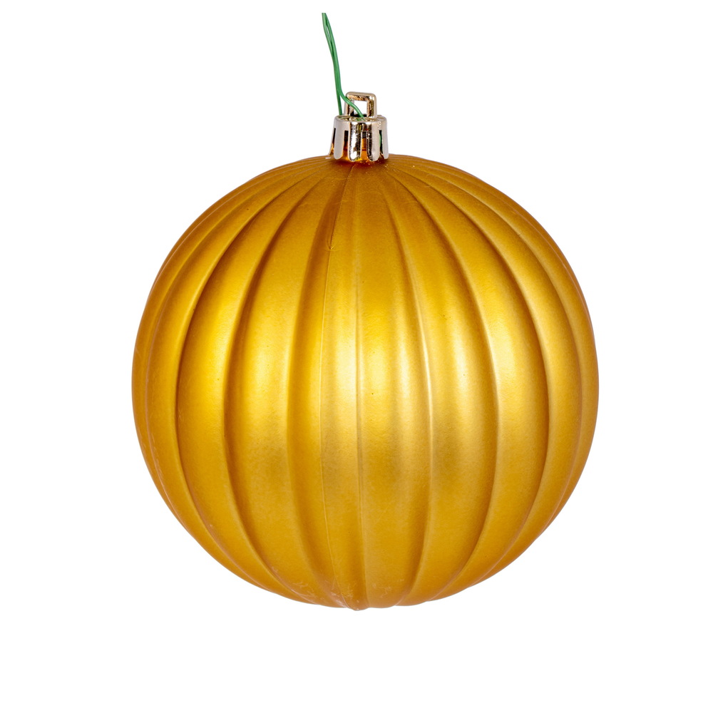 4 in. Matte Lined Ball Ornament, Gold - Pack of 6