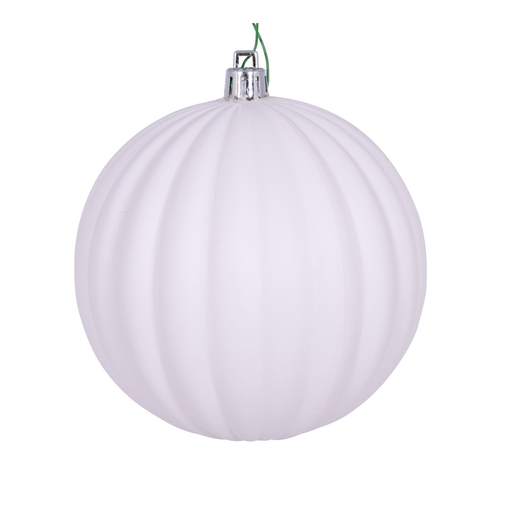 4 in. Matte Lined Ball Ornament, White - Pack of 6