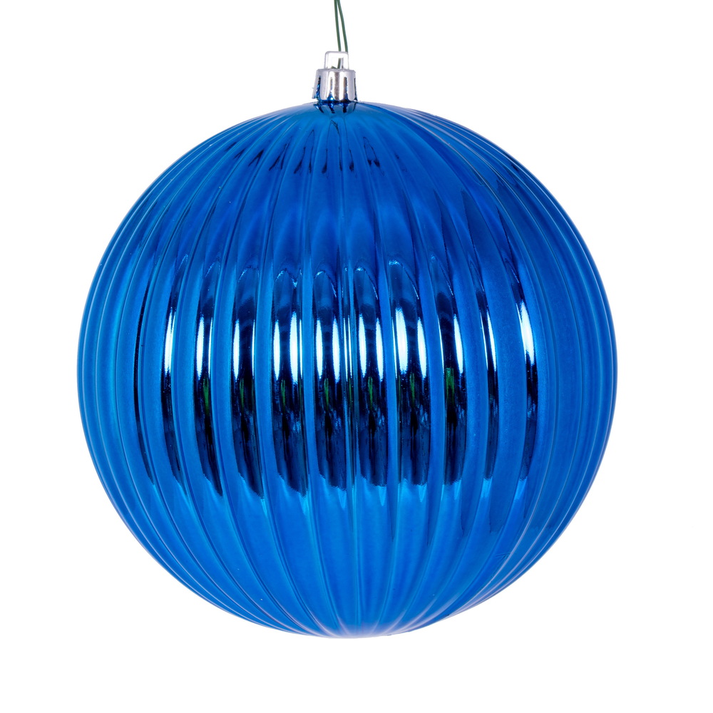 6 in. Shiny Lined Ball Ornament - Blue - Pack of 4