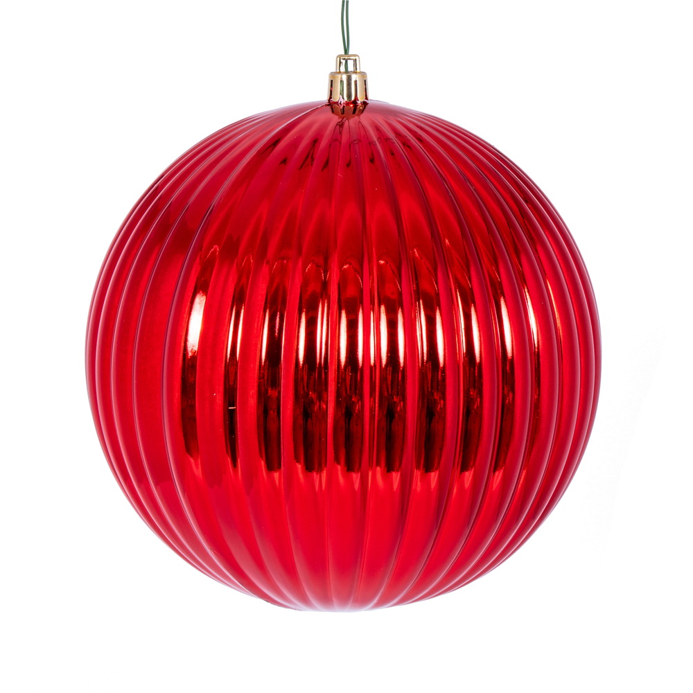 6 in. Shiny Lined Ball Ornament - Red - Pack of 4
