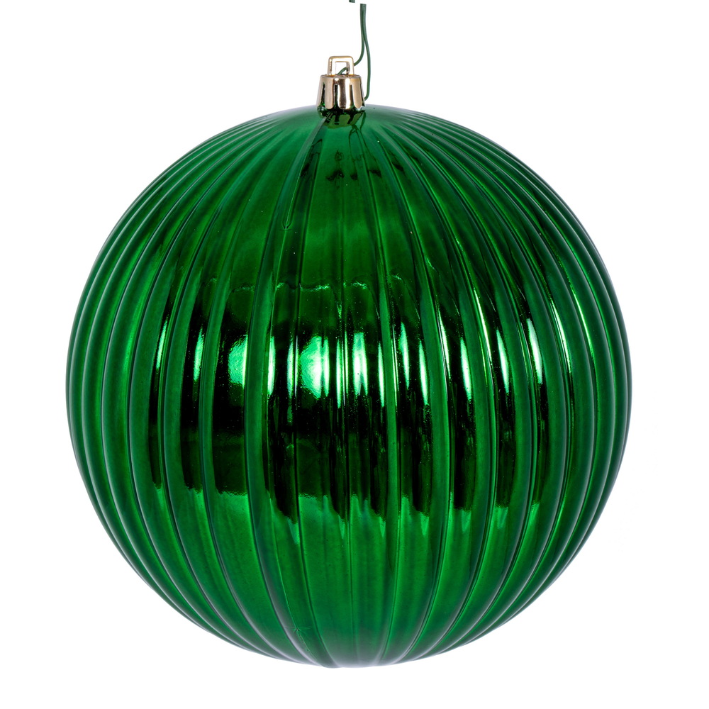 6 in. Shiny Lined Ball Ornament - Green - Pack of 4
