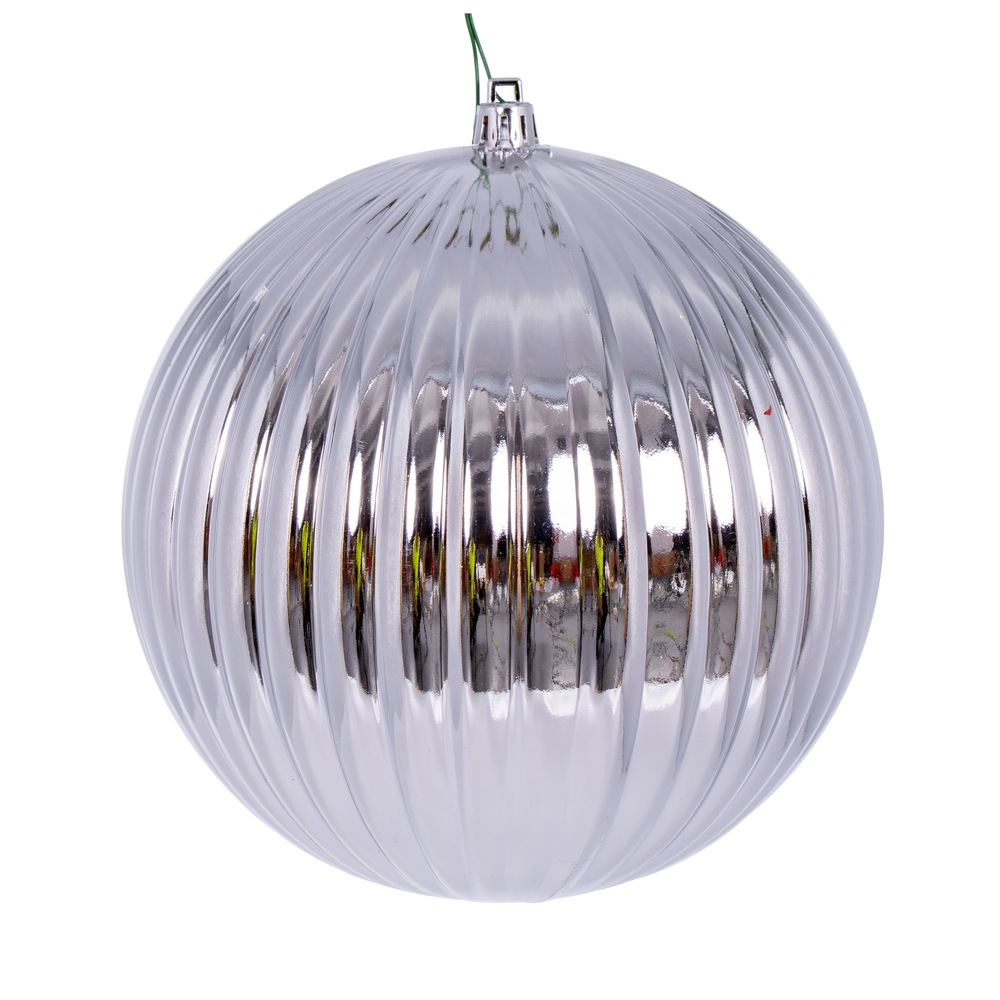 6 in. Shiny Lined Ball Ornament - Silver - Pack of 4